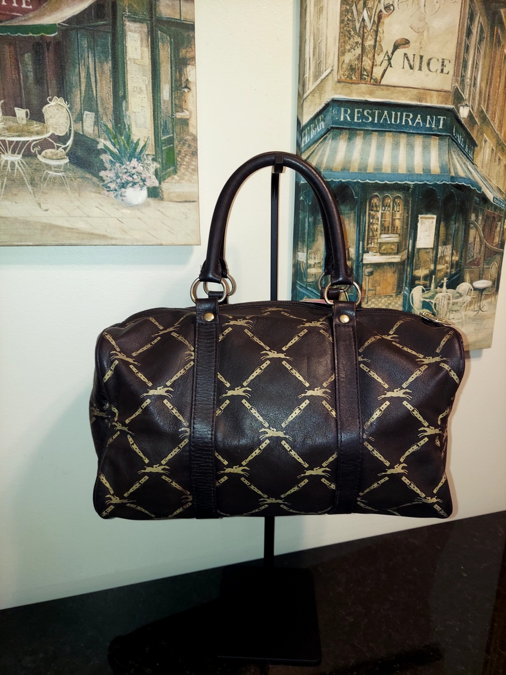 Vintage Longchamp Brown Nappa Leather Boston Style Duffle Bag. VGVC! - Picture 2 of 12
